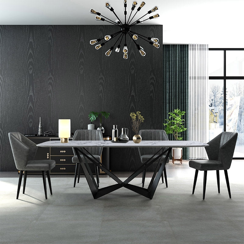 Modern Stylish 79" Rectangle White Faux Marble Top Dining Table in Large