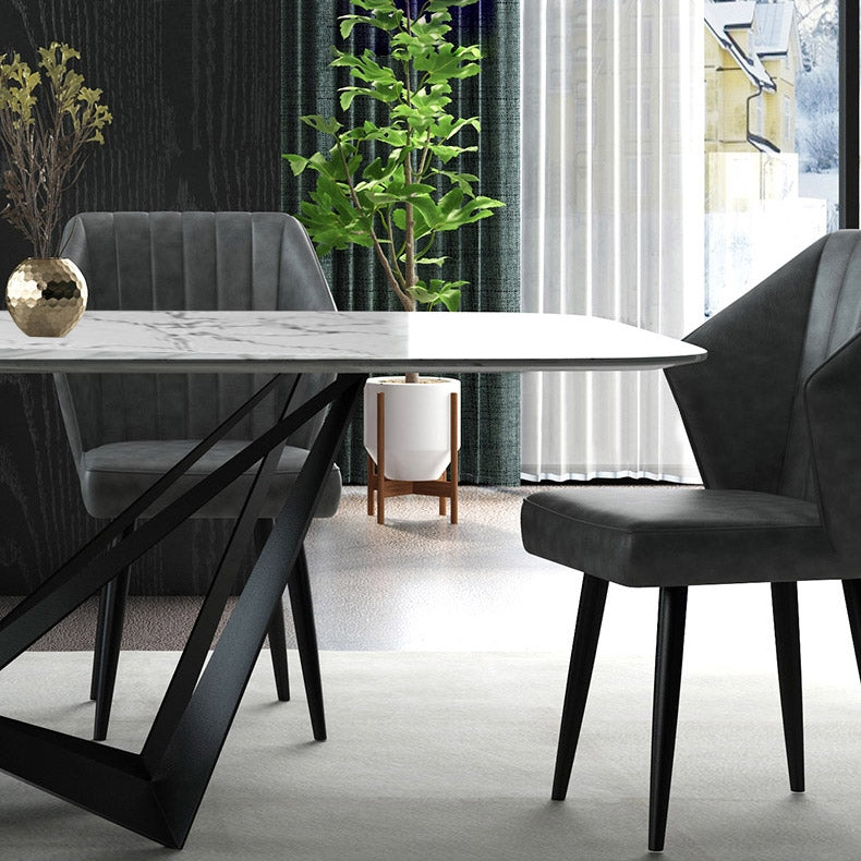Modern Stylish 79" Rectangle White Faux Marble Top Dining Table in Large