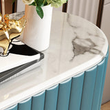 Modern Luxury 2-Door Sideboard with Marble Top Stainless Steel Frame in Gold Cabinet Buffet Table Blue & White