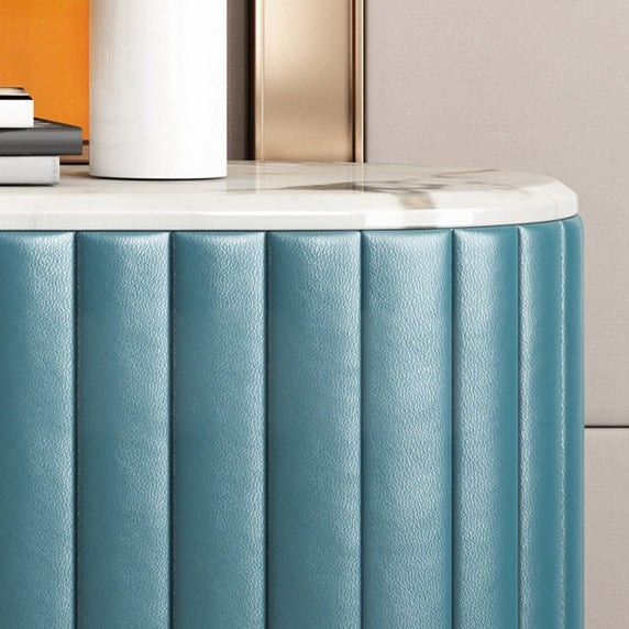 Modern Luxury 2-Door Sideboard with Marble Top Stainless Steel Frame in Gold Cabinet Buffet Table Blue & White