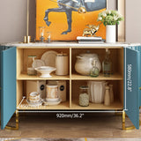 Modern Luxury 2-Door Sideboard with Marble Top Stainless Steel Frame in Gold Cabinet Buffet Table Blue & White