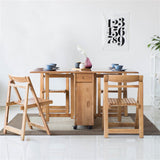 57" Modern Solid Wood Folding 5 Piece Dining Table Set Drop Leaf with 4 Chairs