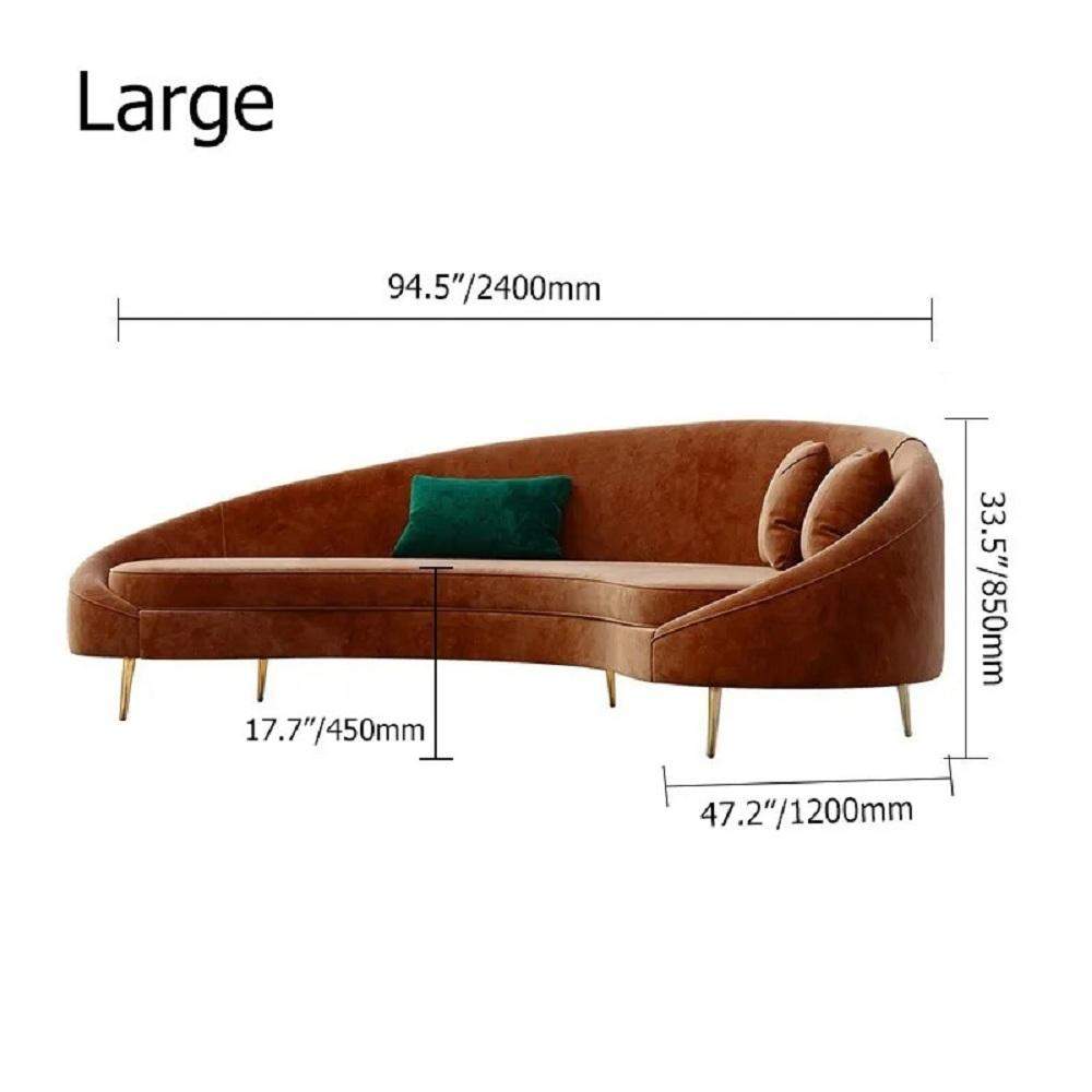 Modern 94.5" Bronze Velvet Curved Sofa Gold Metal Toss Pillow Included-Richsoul-Furniture,Living Room Furniture,Sofas & Loveseats