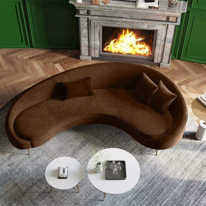 Modern 94.5" Bronze Velvet Curved Sofa Gold Metal Toss Pillow Included-Richsoul-Furniture,Living Room Furniture,Sofas & Loveseats