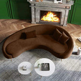 Modern 94.5" Bronze Velvet Curved Sofa Gold Metal Toss Pillow Included-Richsoul-Furniture,Living Room Furniture,Sofas & Loveseats