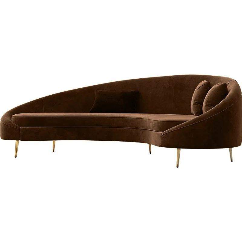 Modern 94.5" Bronze Velvet Curved Sofa Gold Metal Toss Pillow Included-Richsoul-Furniture,Living Room Furniture,Sofas & Loveseats