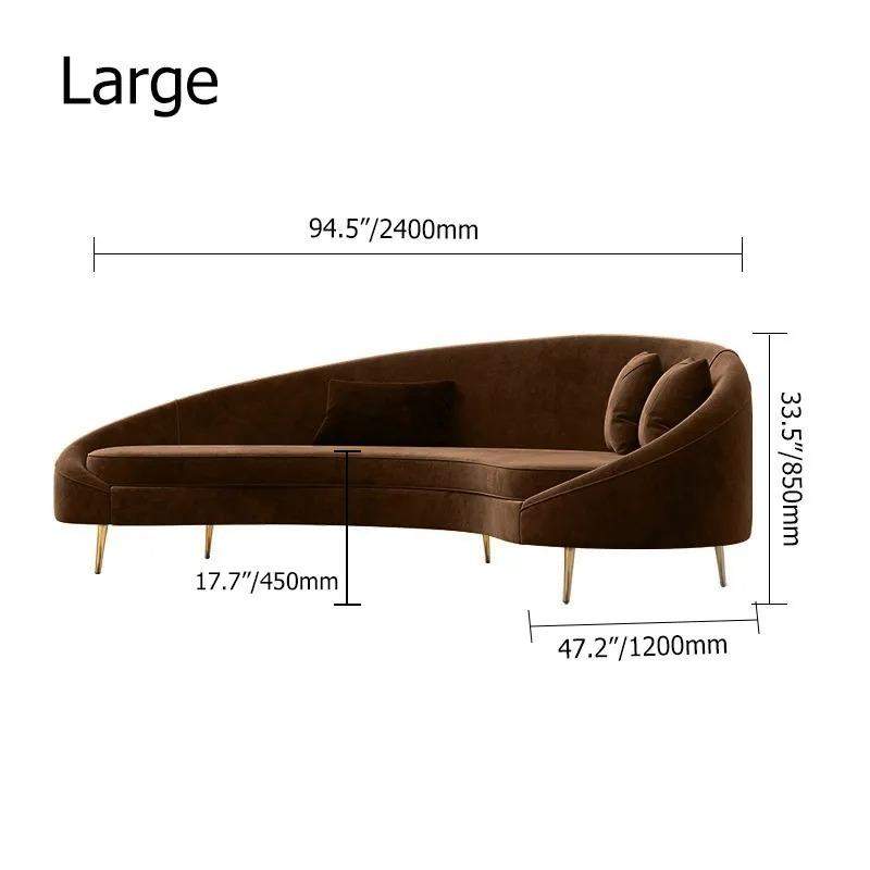 Modern 94.5" Bronze Velvet Curved Sofa Gold Metal Toss Pillow Included-Richsoul-Furniture,Living Room Furniture,Sofas & Loveseats