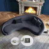 Modern 94.5" Bronze Velvet Curved Sofa Gold Metal Toss Pillow Included-Richsoul-Furniture,Living Room Furniture,Sofas & Loveseats