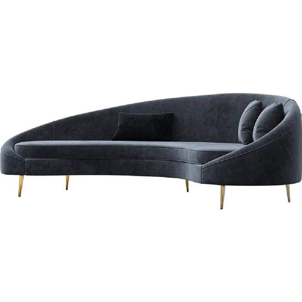 Modern 94.5" Bronze Velvet Curved Sofa Gold Metal Toss Pillow Included-Richsoul-Furniture,Living Room Furniture,Sofas & Loveseats