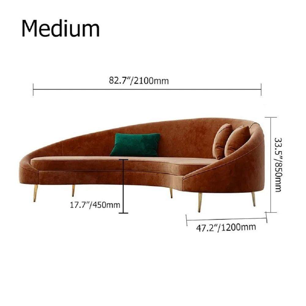 Modern 94.5" Bronze Velvet Curved Sofa Gold Metal Toss Pillow Included-Richsoul-Furniture,Living Room Furniture,Sofas & Loveseats