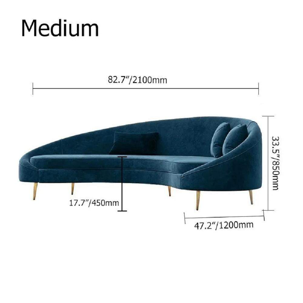 Modern 94.5" Bronze Velvet Curved Sofa Gold Metal Toss Pillow Included-Richsoul-Furniture,Living Room Furniture,Sofas & Loveseats