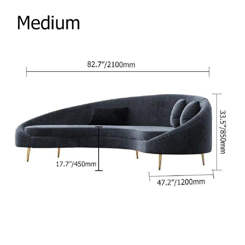 Modern 94.5" Bronze Velvet Curved Sofa Gold Metal Toss Pillow Included-Richsoul-Furniture,Living Room Furniture,Sofas & Loveseats