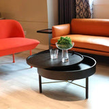 Modern Round Wood Rotating Tray Coffee Table with Storage & Metal Legs in Black-Richsoul-Coffee Tables,Furniture,Living Room Furniture