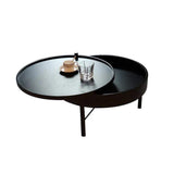 Modern Round Wood Rotating Tray Coffee Table with Storage & Metal Legs in Black-Richsoul-Coffee Tables,Furniture,Living Room Furniture