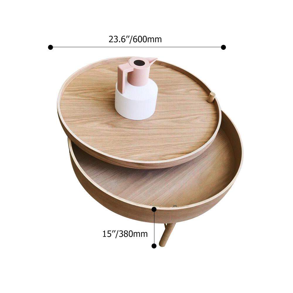 Modern Round Wood Rotating Tray Coffee Table with Storage & Metal Legs in Black-Richsoul-Coffee Tables,Furniture,Living Room Furniture