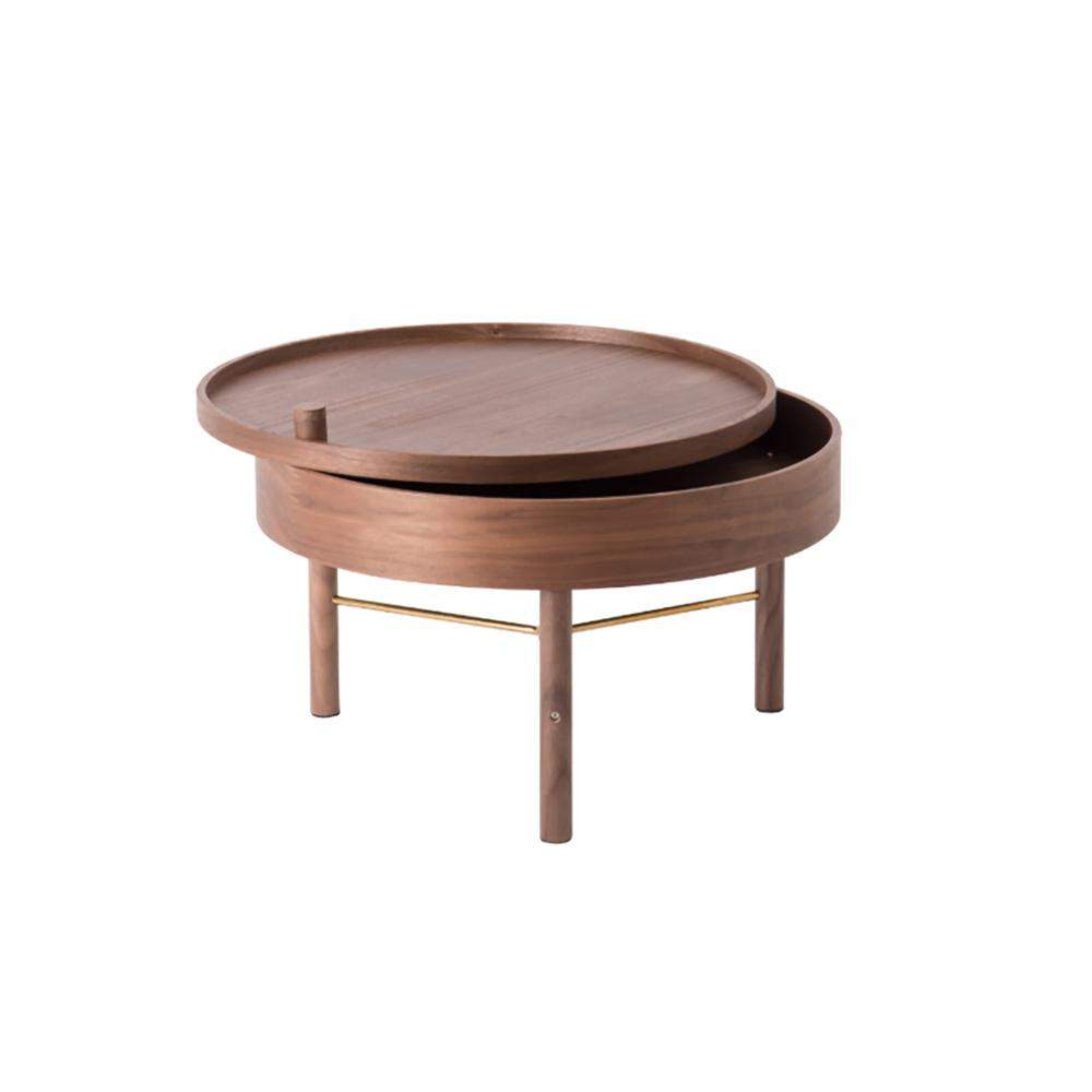 Modern Round Wood Rotating Tray Coffee Table with Storage & Metal Legs in Black-Richsoul-Coffee Tables,Furniture,Living Room Furniture