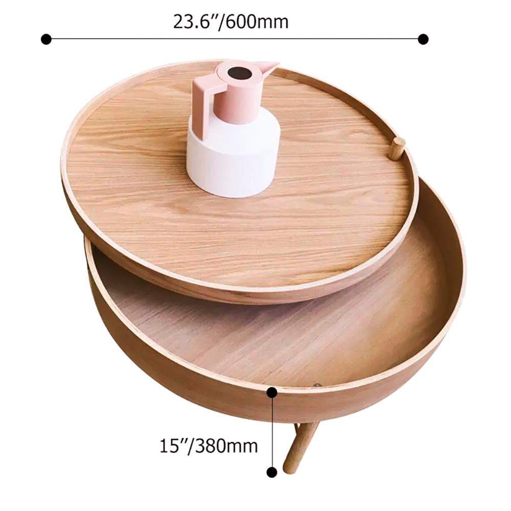 Modern Round Wood Rotating Tray Coffee Table with Storage & Metal Legs in Black-Richsoul-Coffee Tables,Furniture,Living Room Furniture