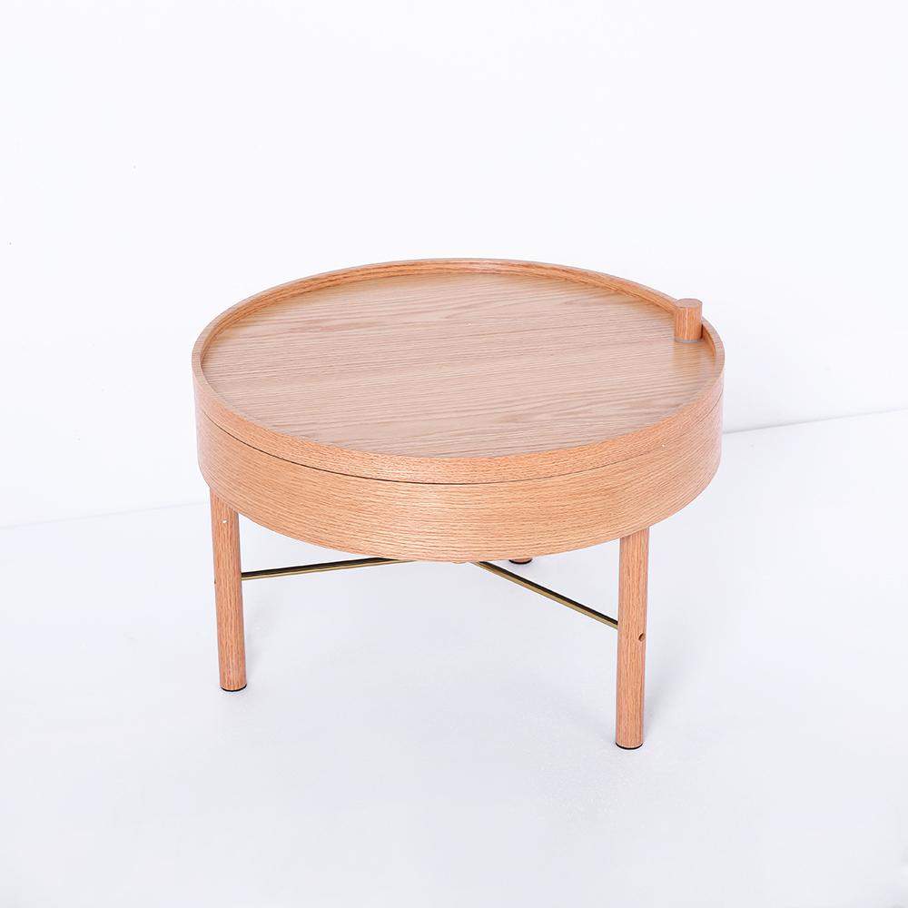 Modern Round Wood Rotating Tray Coffee Table with Storage & Metal Legs in Black-Richsoul-Coffee Tables,Furniture,Living Room Furniture