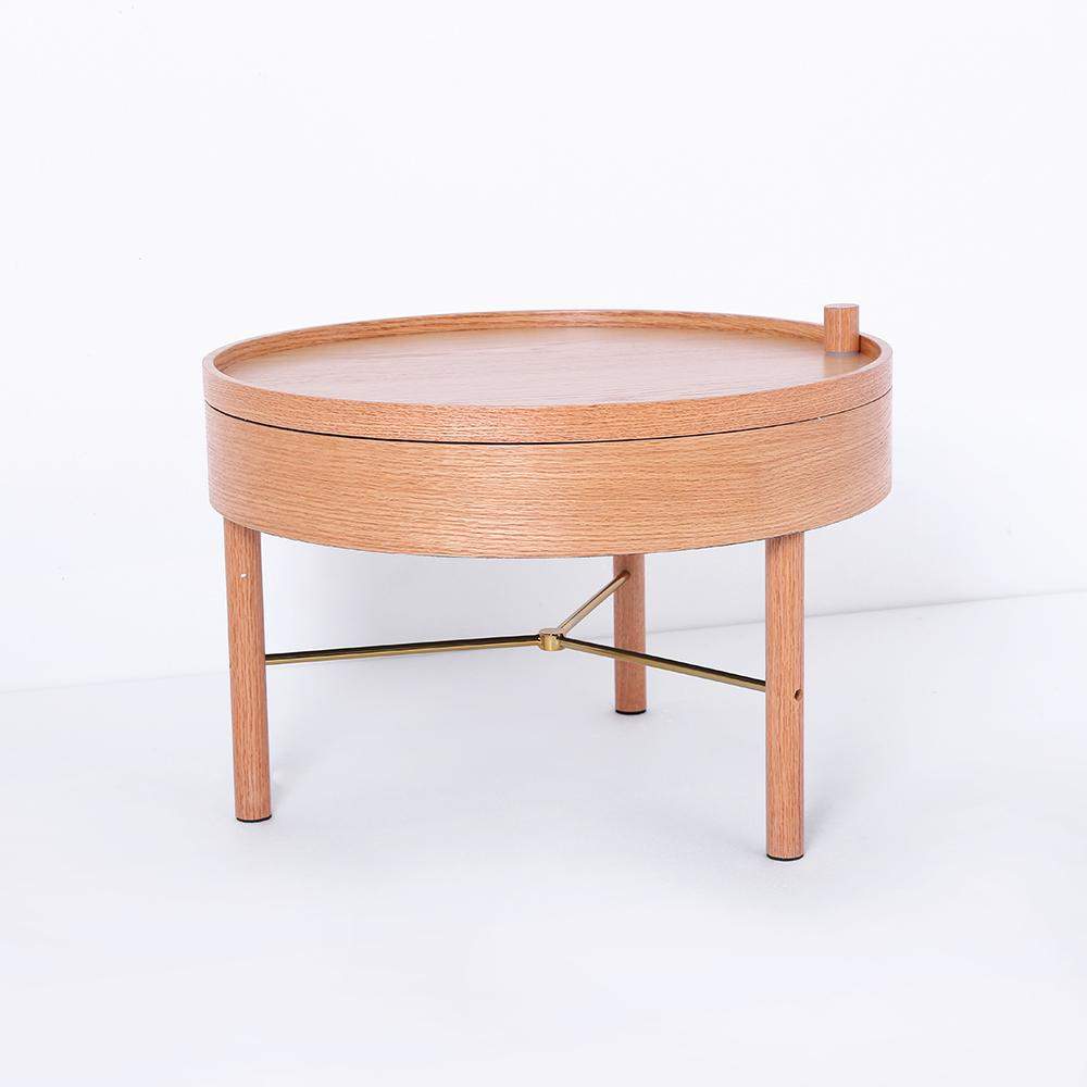 Modern Round Wood Rotating Tray Coffee Table with Storage & Metal Legs in Black-Richsoul-Coffee Tables,Furniture,Living Room Furniture