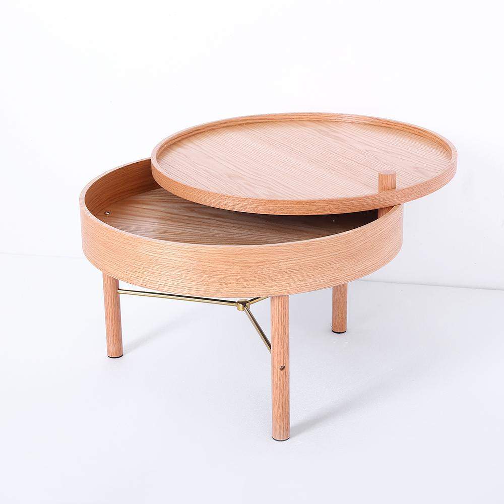 Modern Round Wood Rotating Tray Coffee Table with Storage & Metal Legs in Black-Richsoul-Coffee Tables,Furniture,Living Room Furniture