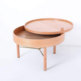 Modern Round Wood Rotating Tray Coffee Table with Storage & Metal Legs in Black-Richsoul-Coffee Tables,Furniture,Living Room Furniture