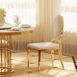 Juego de 2 sillas de comedor de cuero PU blanco tapizado de lujo clásico acero inoxidable dorado