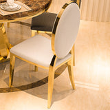 Classic Luxury Upholstered White PU Leather Dining Chair Gold Stainless Steel Set of 2