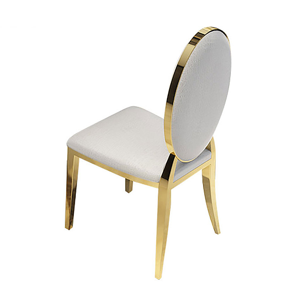 Classic Luxury Upholstered White PU Leather Dining Chair Gold Stainless Steel Set of 2