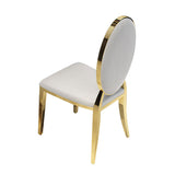 Classic Luxury Upholstered White PU Leather Dining Chair Gold Stainless Steel Set of 2