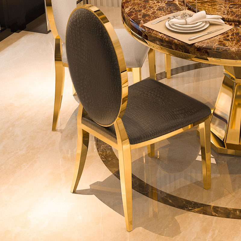 Classic Luxury Upholstered White PU Leather Dining Chair Gold Stainless Steel Set of 2