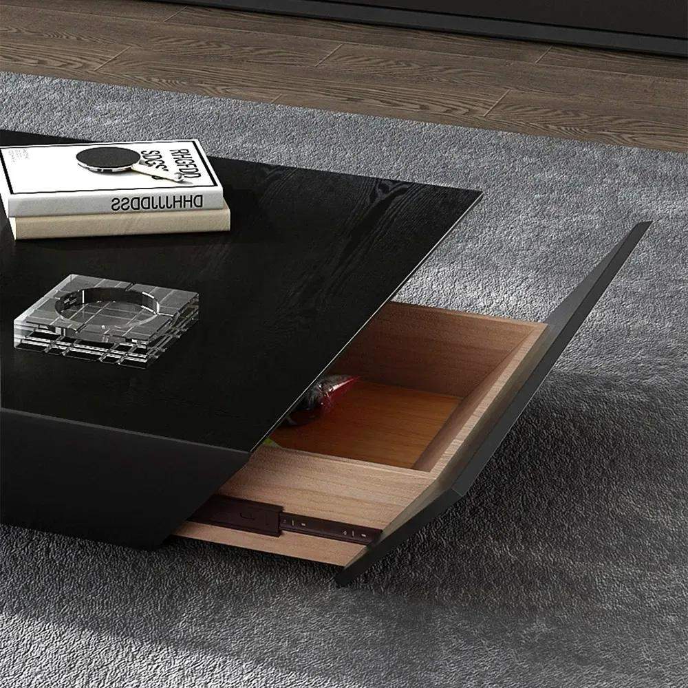 Modern Black Coffee Table with Storage Square Drum Coffee Table with 1-Drawer-Richsoul-Coffee Tables,Furniture,Living Room Furniture