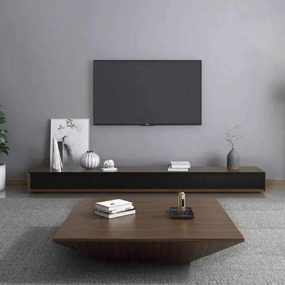 Modern Black Coffee Table with Storage Square Drum Coffee Table with 1-Drawer-Richsoul-Coffee Tables,Furniture,Living Room Furniture