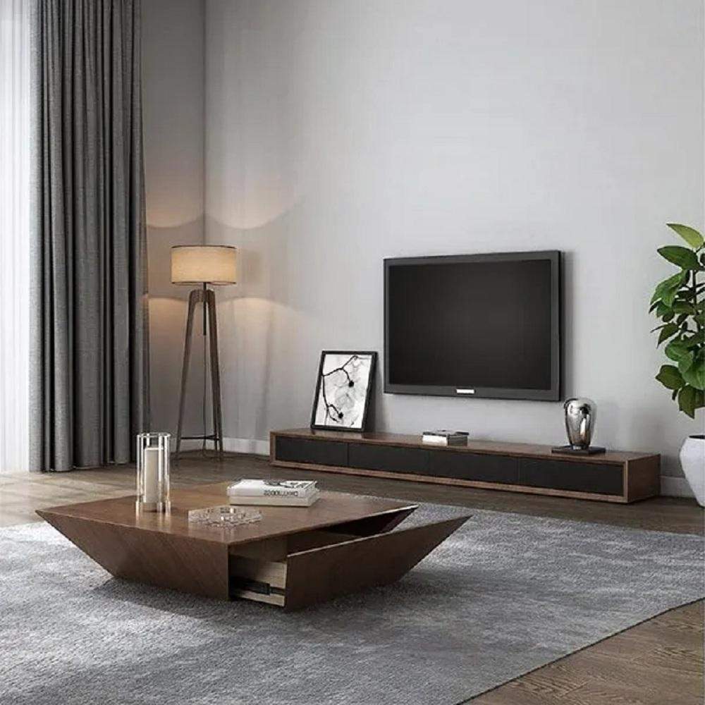 Modern Black Coffee Table with Storage Square Drum Coffee Table with 1-Drawer-Richsoul-Coffee Tables,Furniture,Living Room Furniture