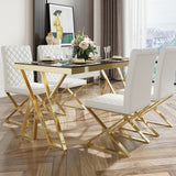Modern White Leather Dining Room Chair Upholstered Gold Legs Set of 2