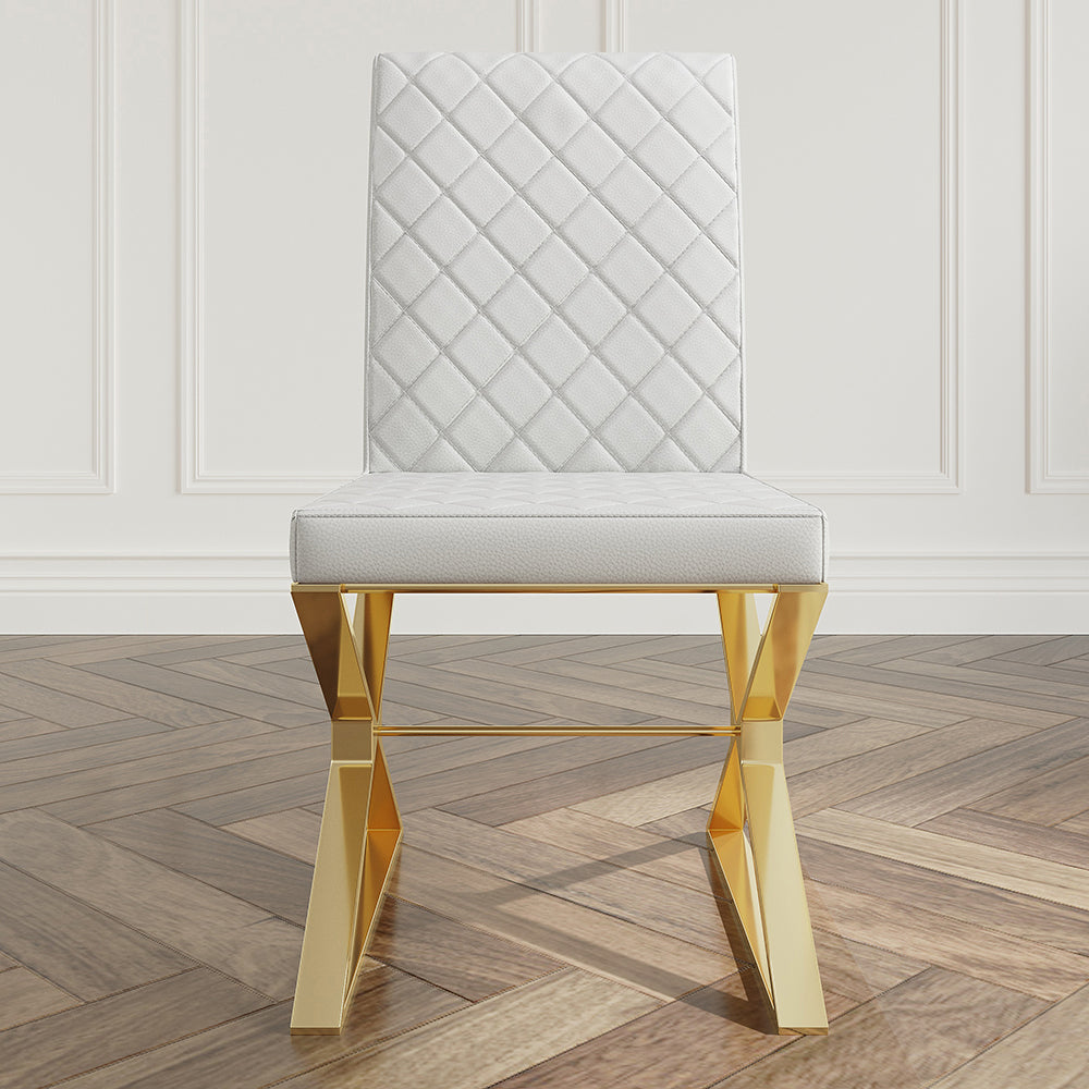 Modern White Leather Dining Room Chair Upholstered Gold Legs Set of 2