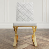 Modern White Leather Dining Room Chair Upholstered Gold Legs Set of 2