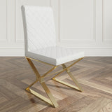 Modern White Leather Dining Room Chair Upholstered Gold Legs Set of 2