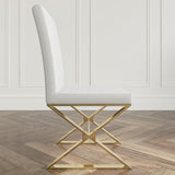 Modern White Leather Dining Room Chair Upholstered Gold Legs Set of 2