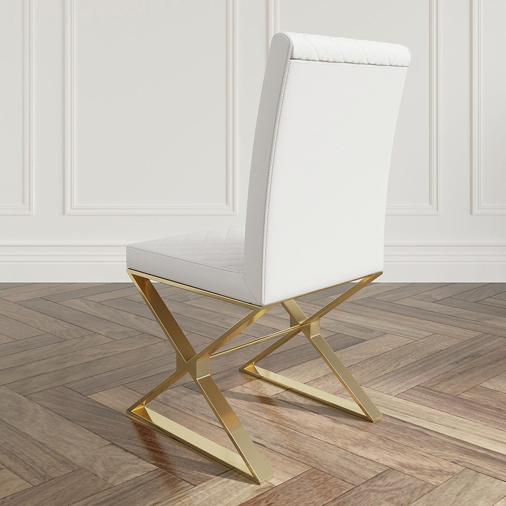 Modern White Leather Dining Room Chair Upholstered Gold Legs Set of 2