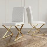 Modern White Leather Dining Room Chair Upholstered Gold Legs Set of 2