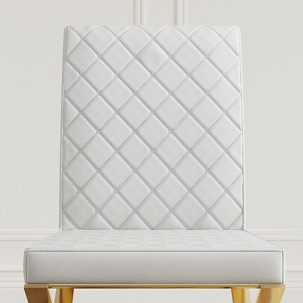 Modern White Leather Dining Room Chair Upholstered Gold Legs Set of 2