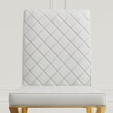 Modern White Leather Dining Room Chair Upholstered Gold Legs Set of 2