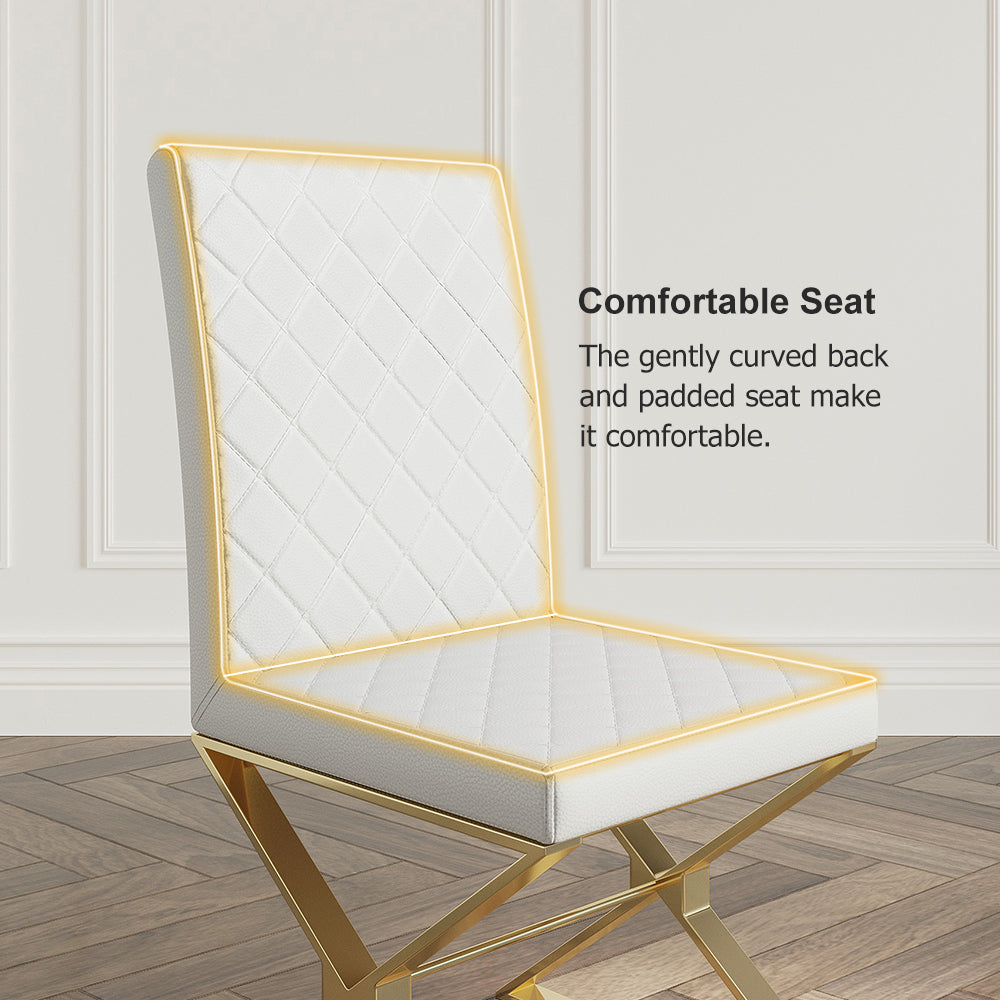 Modern White Leather Dining Room Chair Upholstered Gold Legs Set of 2