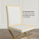 Modern White Leather Dining Room Chair Upholstered Gold Legs Set of 2