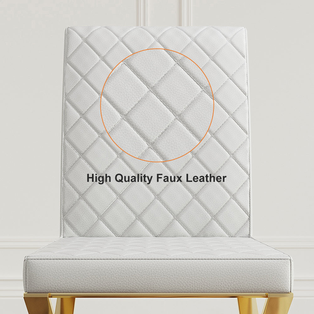 Modern White Leather Dining Room Chair Upholstered Gold Legs Set of 2