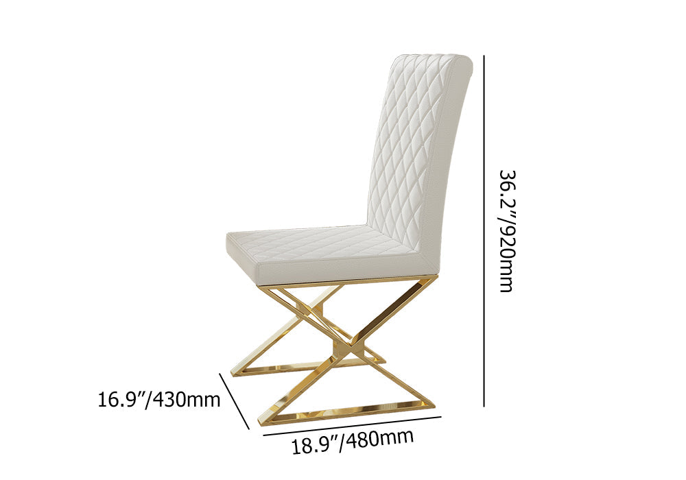Modern White Leather Dining Room Chair Upholstered Gold Legs Set of 2