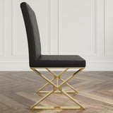 Modern Black Leather Dining Table Chair Upholstered in Gold Set of 2