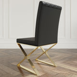 Modern Black Leather Dining Table Chair Upholstered in Gold Set of 2