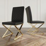 Modern Black Leather Dining Table Chair Upholstered in Gold Set of 2