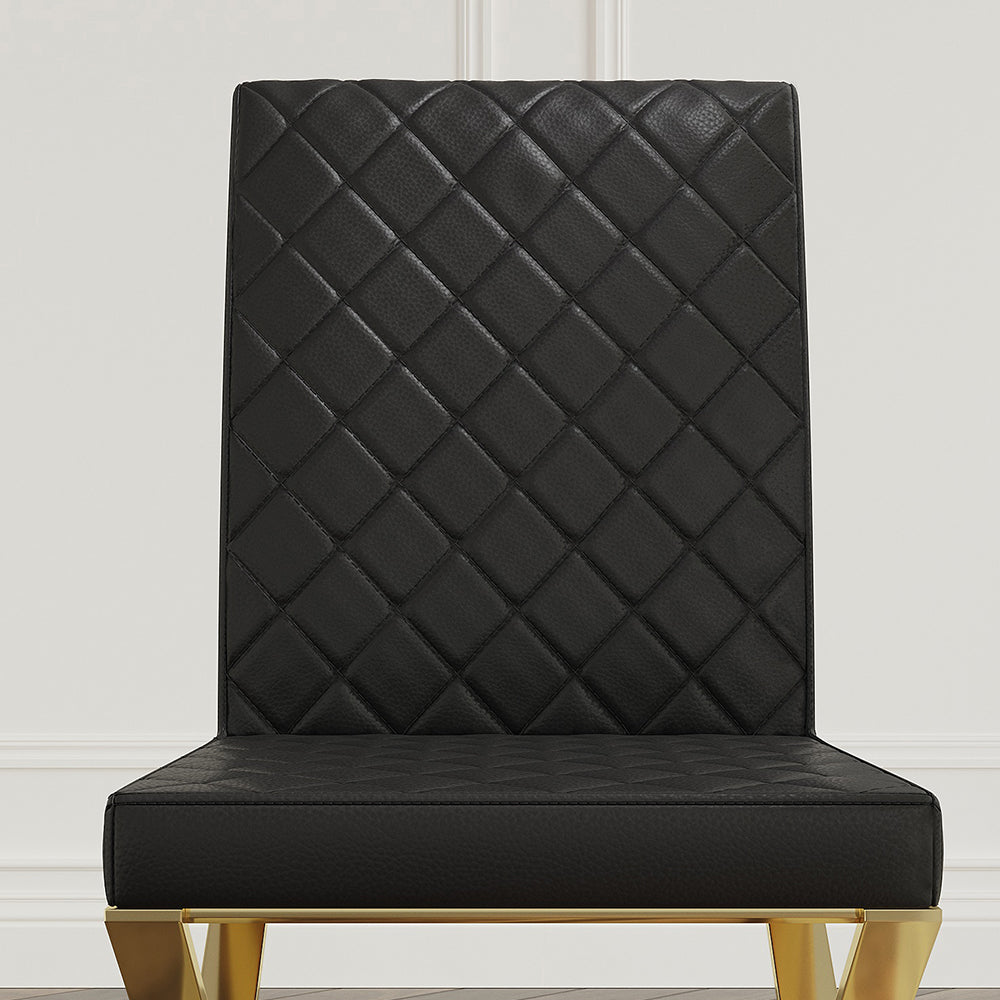 Modern Black Leather Dining Table Chair Upholstered in Gold Set of 2